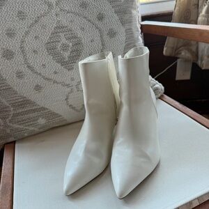 a new day White Pointed Ankle Heeled Boots with Side Zip